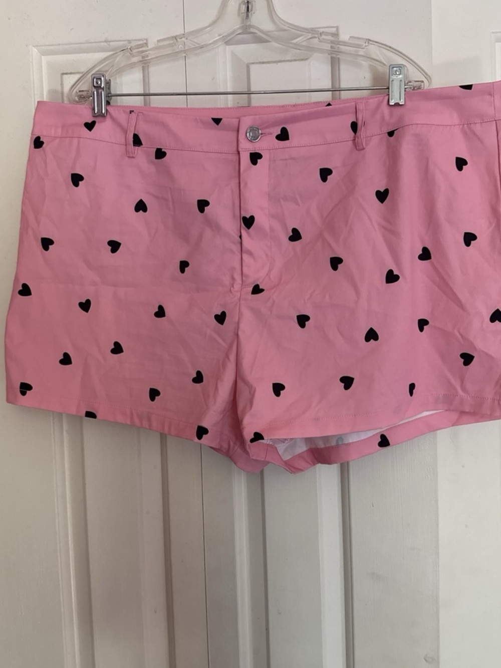 SHEIN Curve All Over Heart Pink Print Denim Shorts Heart Print High Waist Shorts
